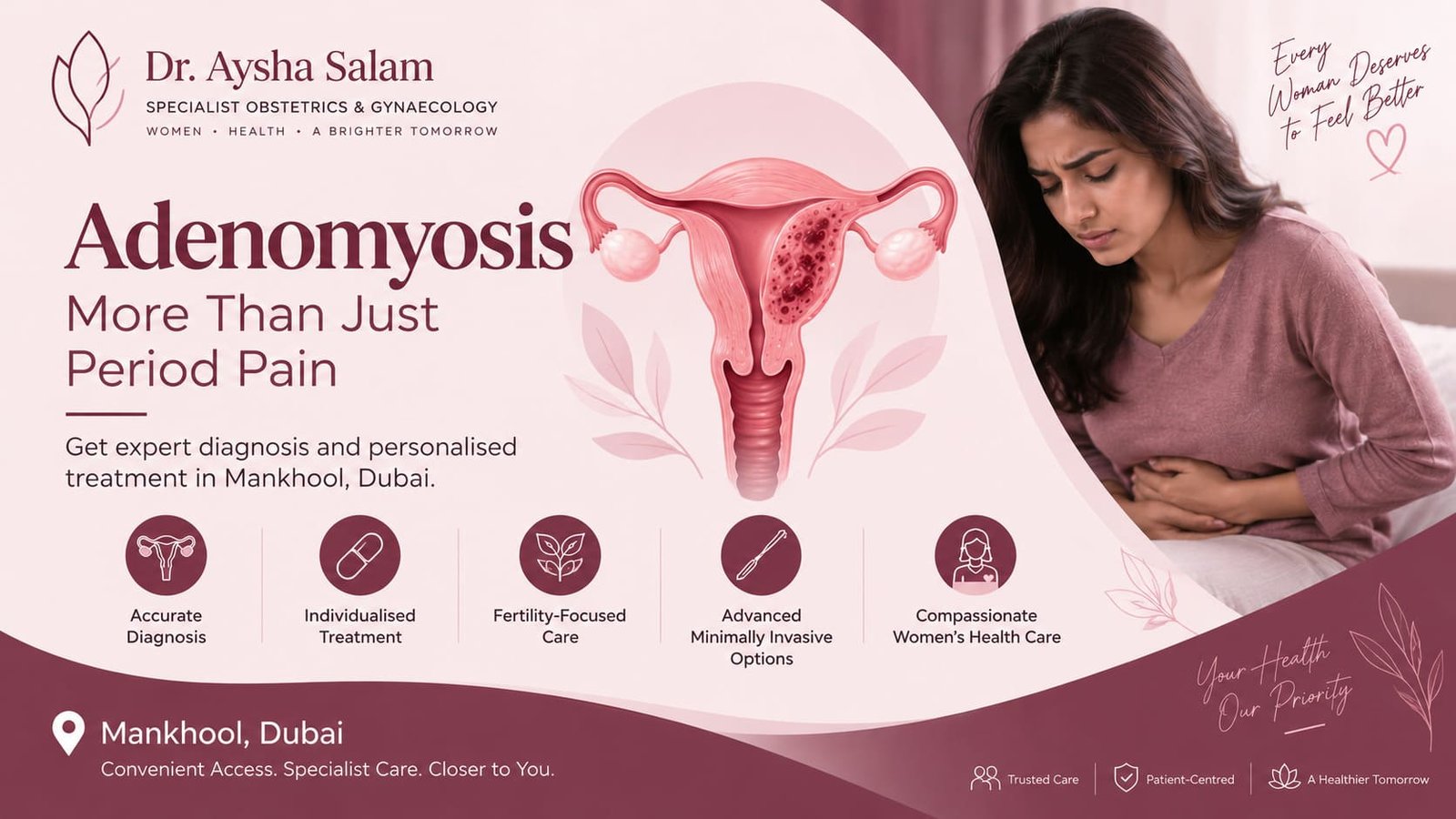 Adenomyosis treatment in Mankhool, Dubai by Dr. Aysha Salam, specialist obstetrician and gynaecologist